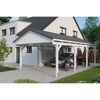 Weißer Carport mit Auto und Motorrad