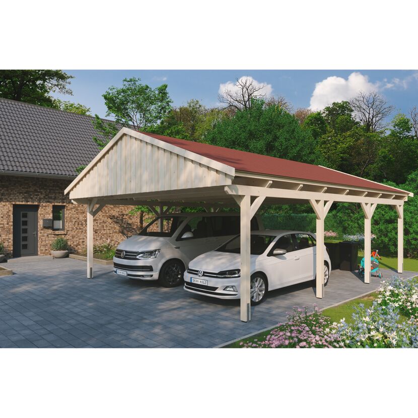 Doppelcarport mit Satteldach und zwei Autos