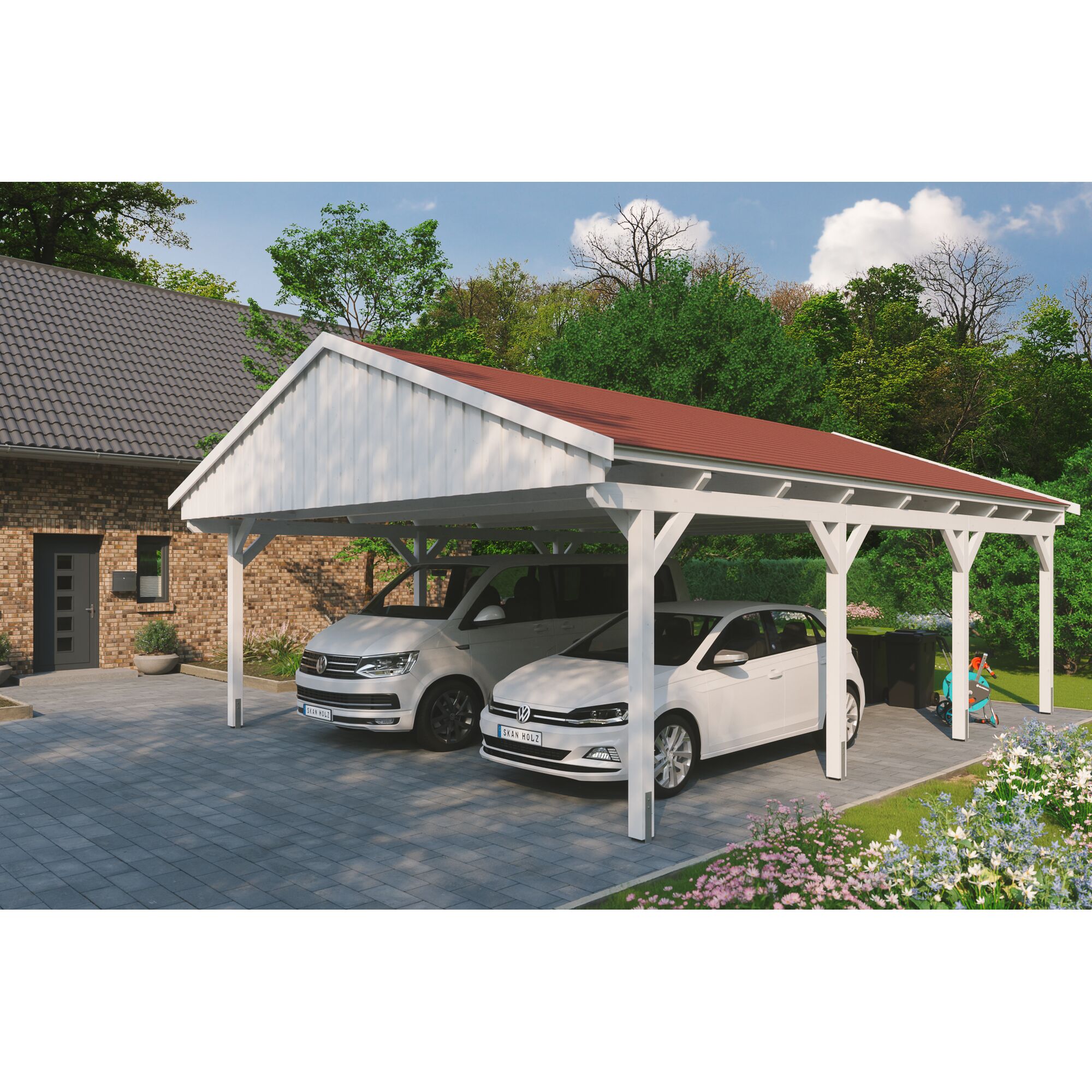 Doppelcarport mit Satteldach und zwei Autos