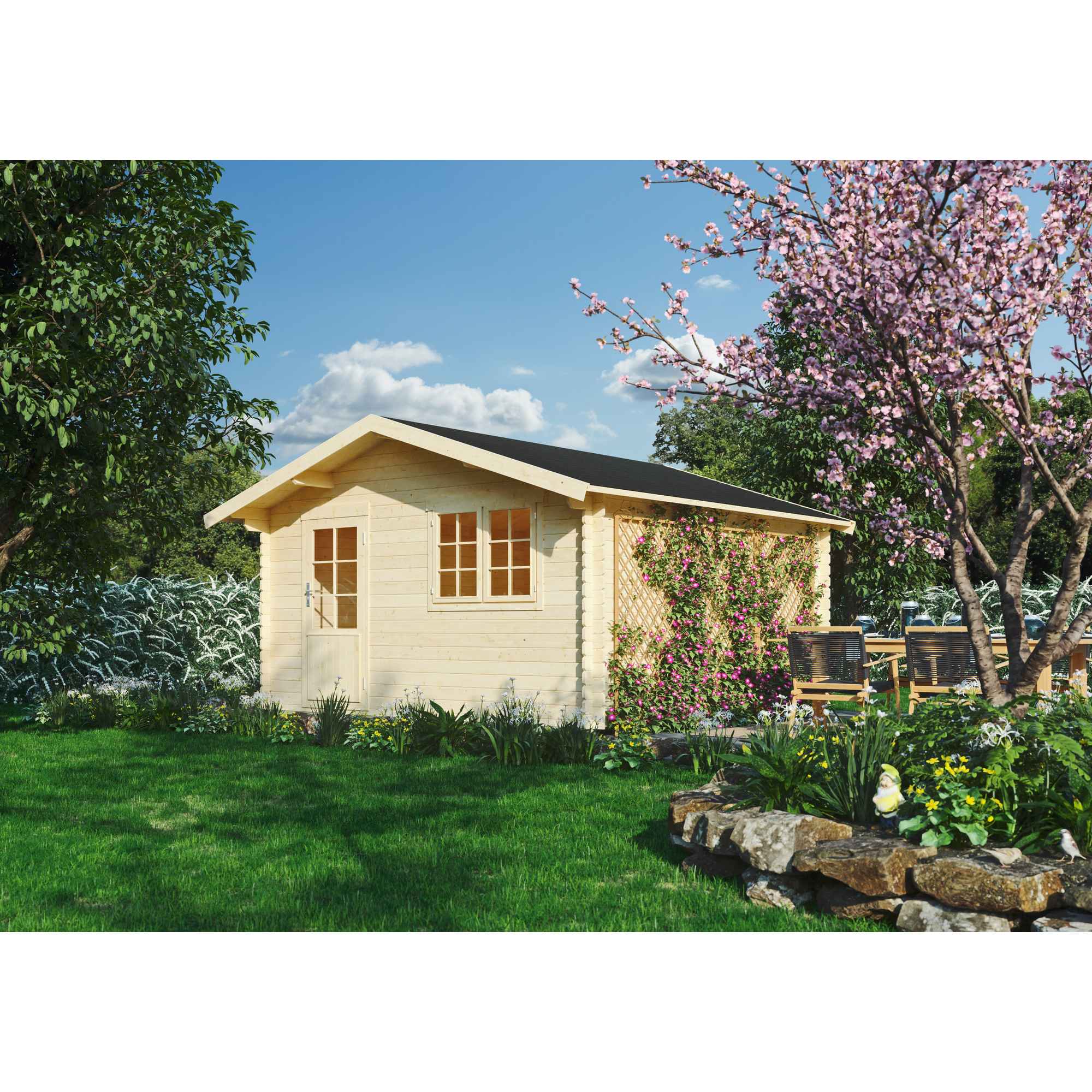 Gartenhaus 'Freiburg 1' Fichtenholz naturbelassen 455 x 453 x 260 cm