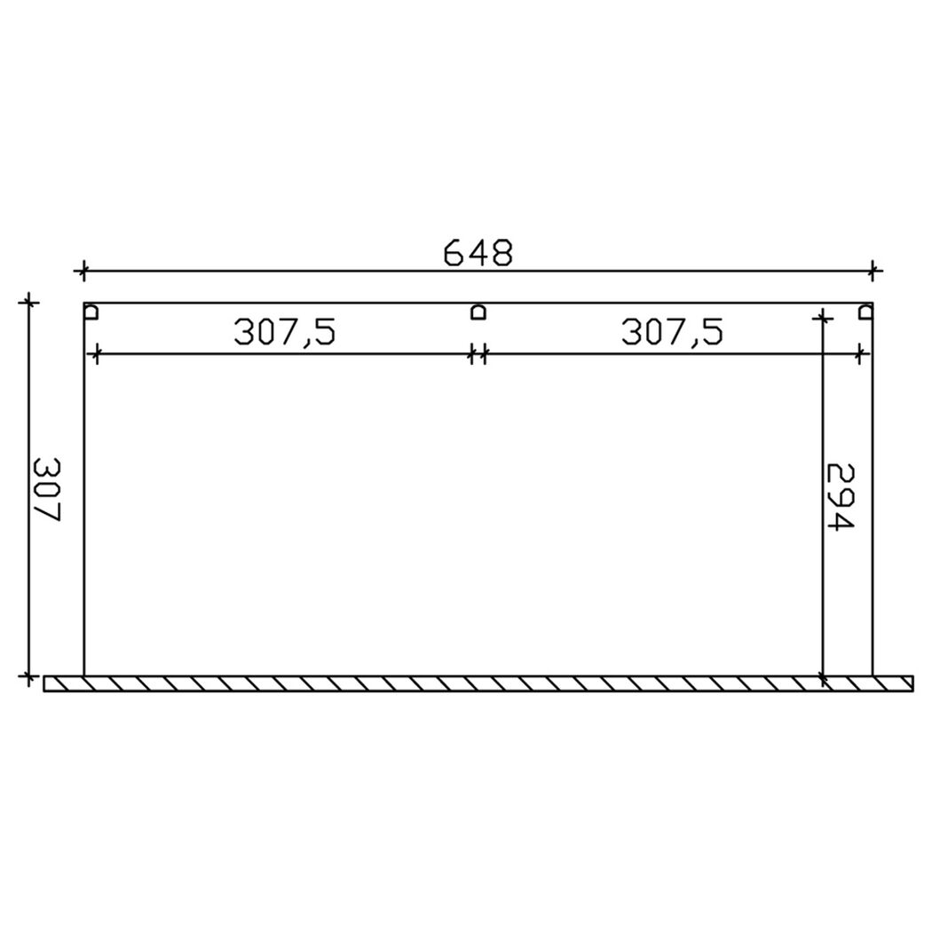 Technische Zeichnung: Maße TD Garda 648x307cm