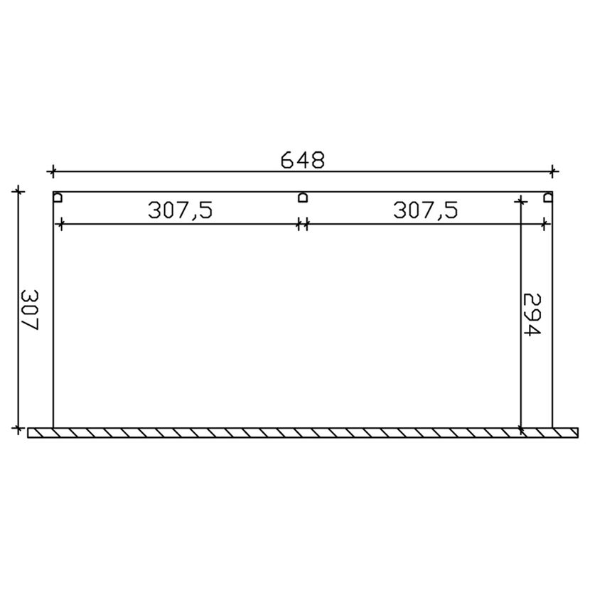 Technische Zeichnung: Maße TD Garda 648x307cm