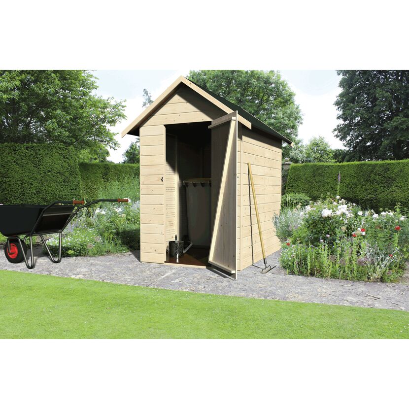 Gartenhaus Ambeal naturbelassen mit geöffneter Tür