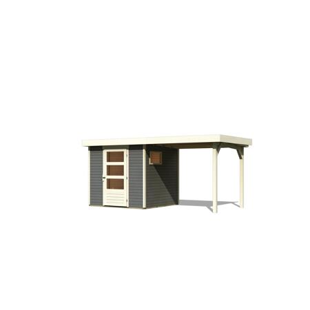 2. Bild von Gartenhaus 'Coburg' terragrau mit Anbaudach 467 x 238 x 210 cm