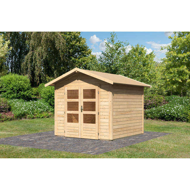 Bild von Gartenhaus 'Berge 1' naturbelassen mit Dachpappe, Boden 270 x 274 x 230 cm