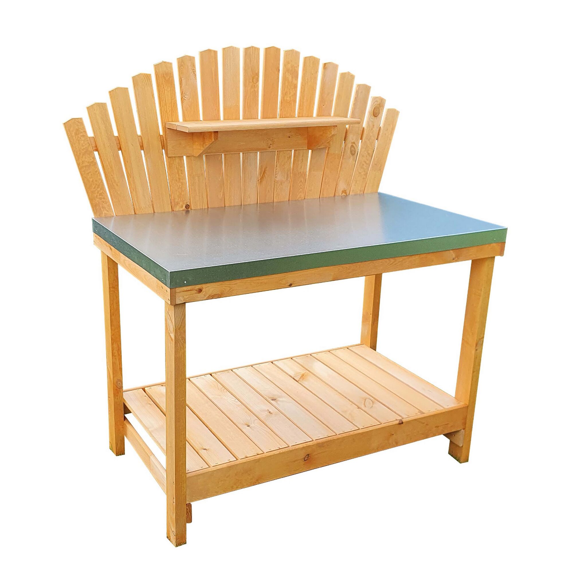 Gärtnertisch aus Holz mit Metallplatte