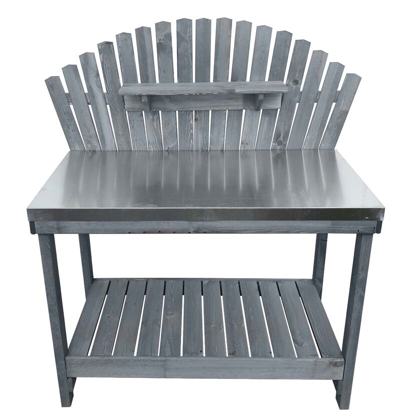 Grauer Gartentisch mit Metallplatte