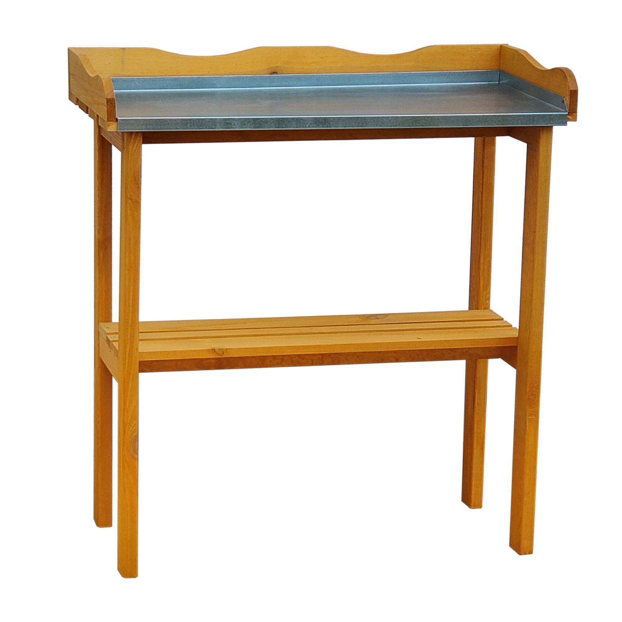 Holztisch mit Metallplatte