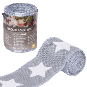 Deko-Juteband 'Sterne' silbergrau 300 x 6 cm
