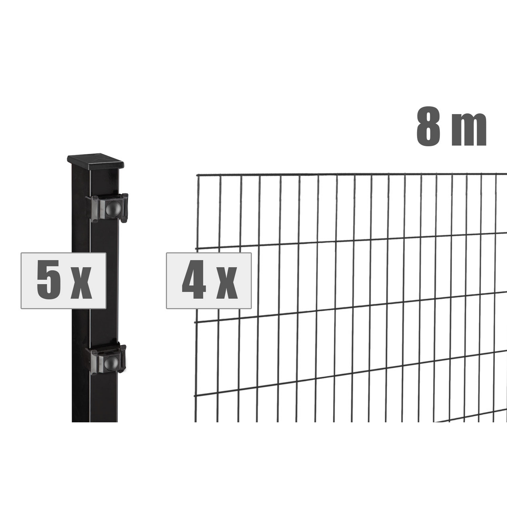 Doppelstabmattenzaun-Set 'Blacky' schwarz 800 x 100 cm + product picture