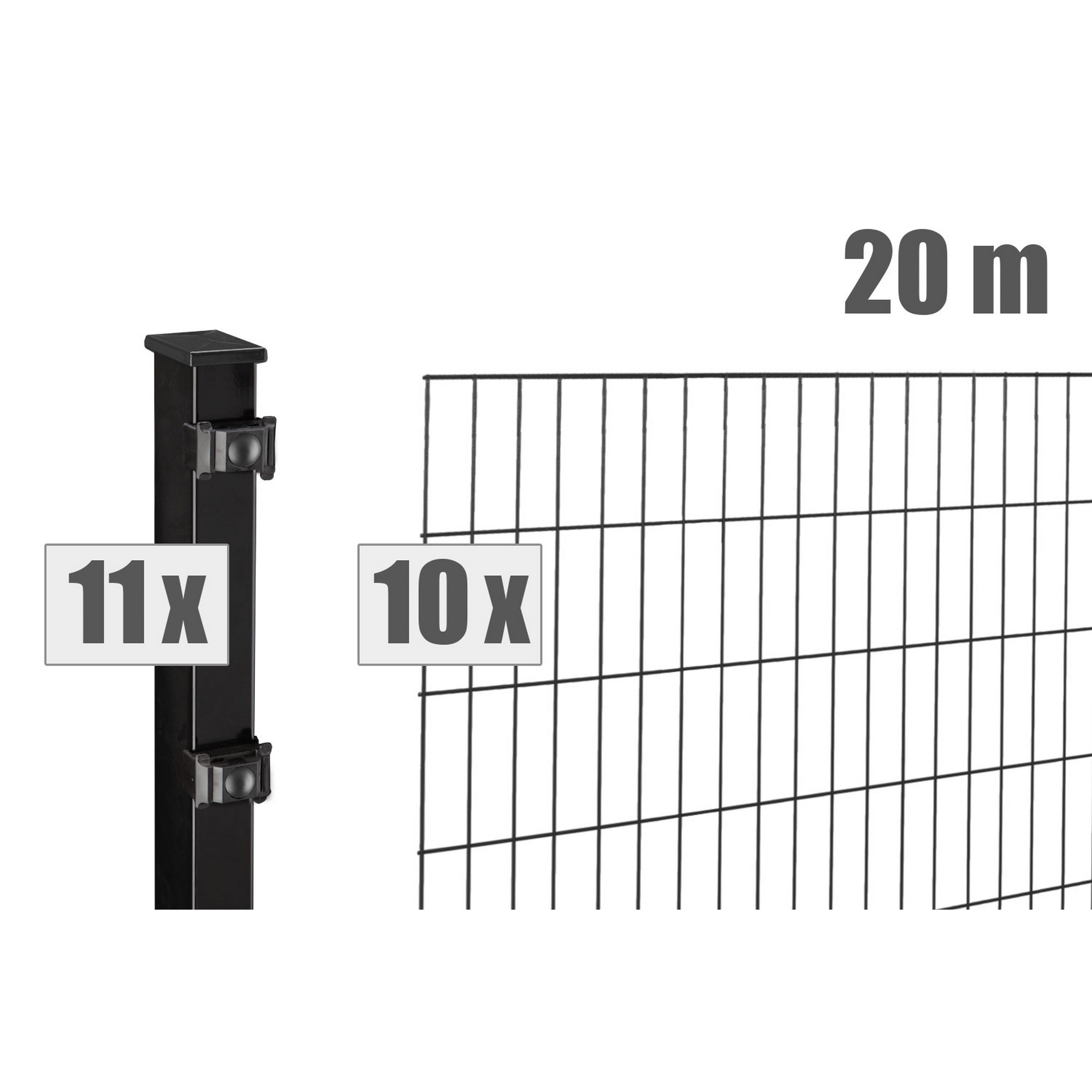 Doppelstabmattenzaun-Set 'Blacky' schwarz 2000 x 100 cm + product picture