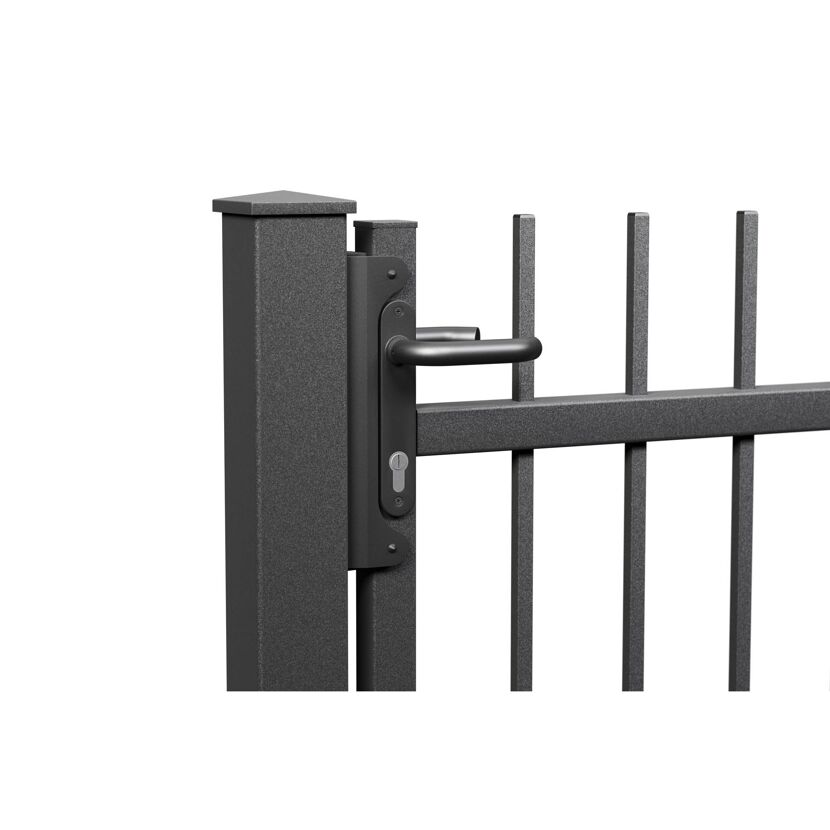 Schwarzes Metalltor mit Türklinke