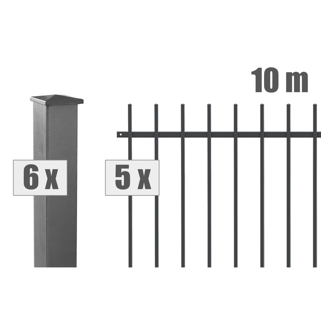 Schwarzer Metallzaun, 10 Meter lang