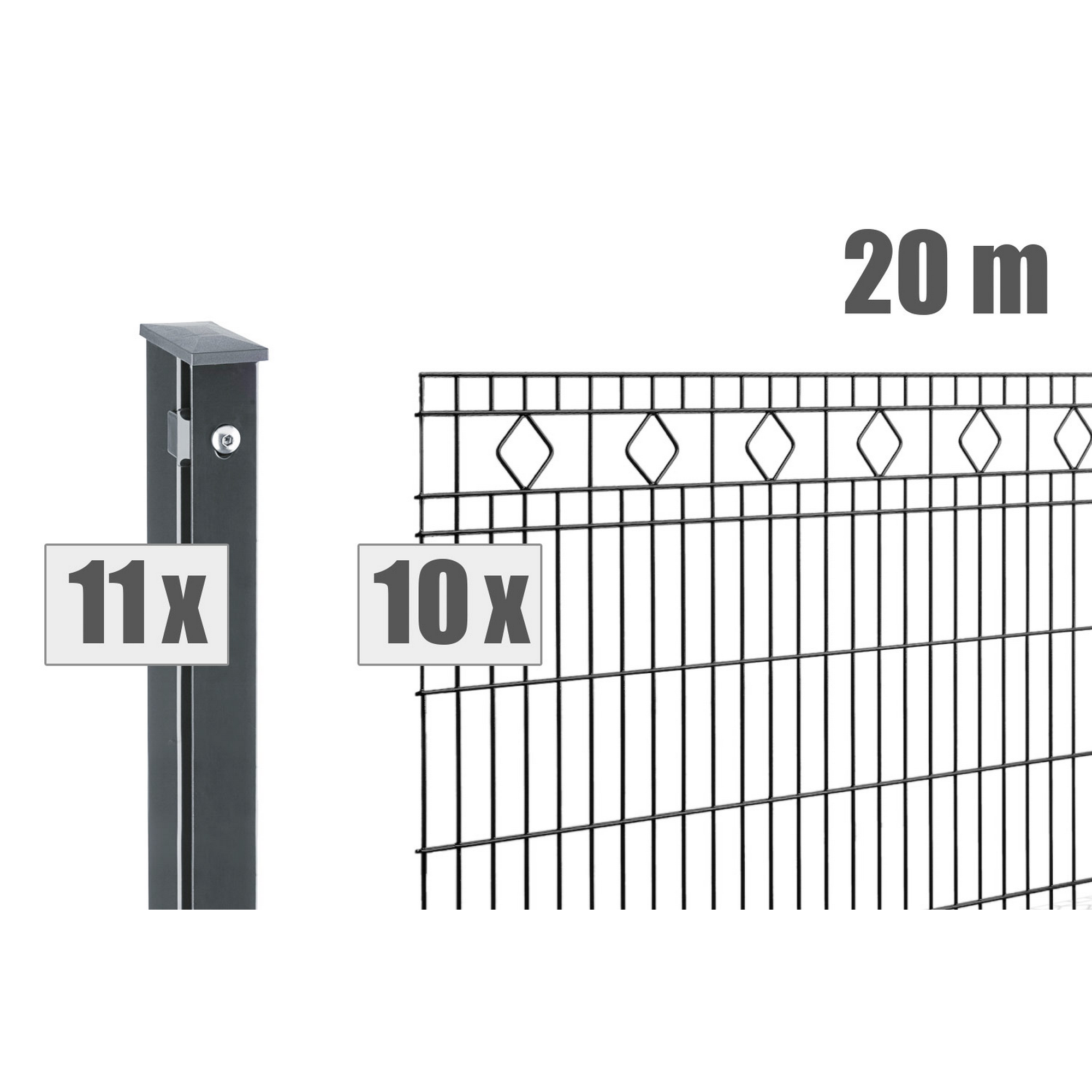 Doppelstabmattenzaun-Set 'Residenz standard Malaga' anthrazit 2000 x 80 cm + product picture