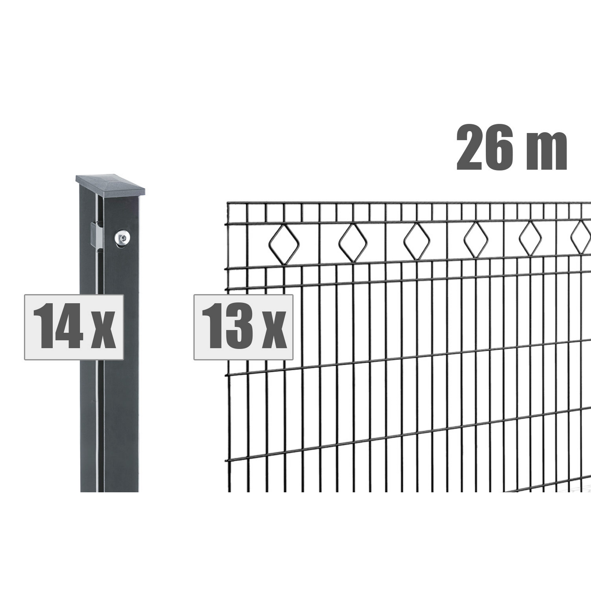 Doppelstabmattenzaun-Set 'Residenz standard Malaga' anthrazit 2600 x 80 cm + product picture