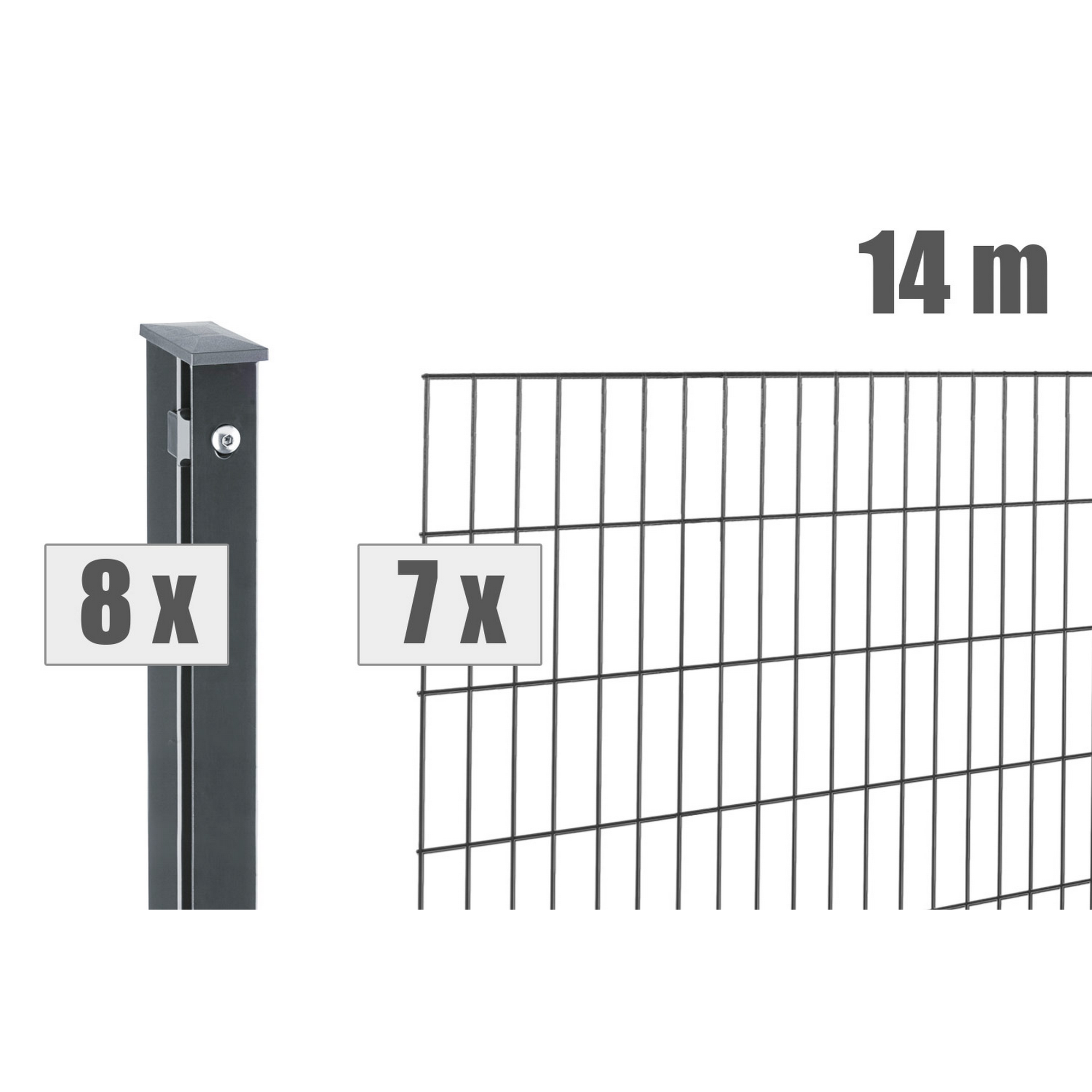 Doppelstabmattenzaun-Set 'Pico S 2.0' anthrazit 1400 x 80 cm + product picture