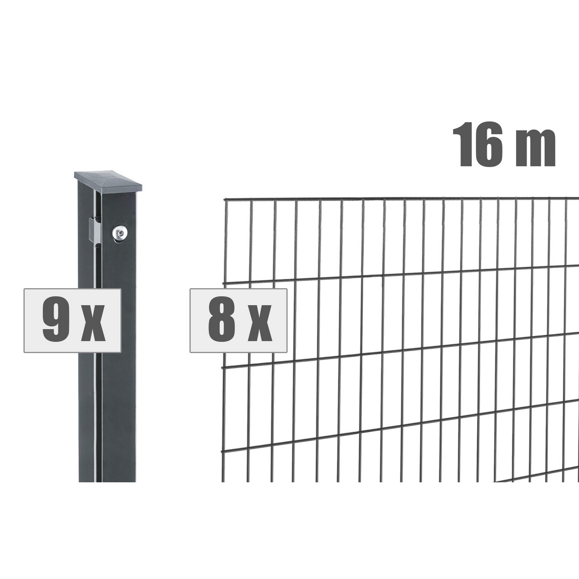 Doppelstabmattenzaun-Set 'Pico S 2.0' anthrazit 1600 x 80 cm + product picture