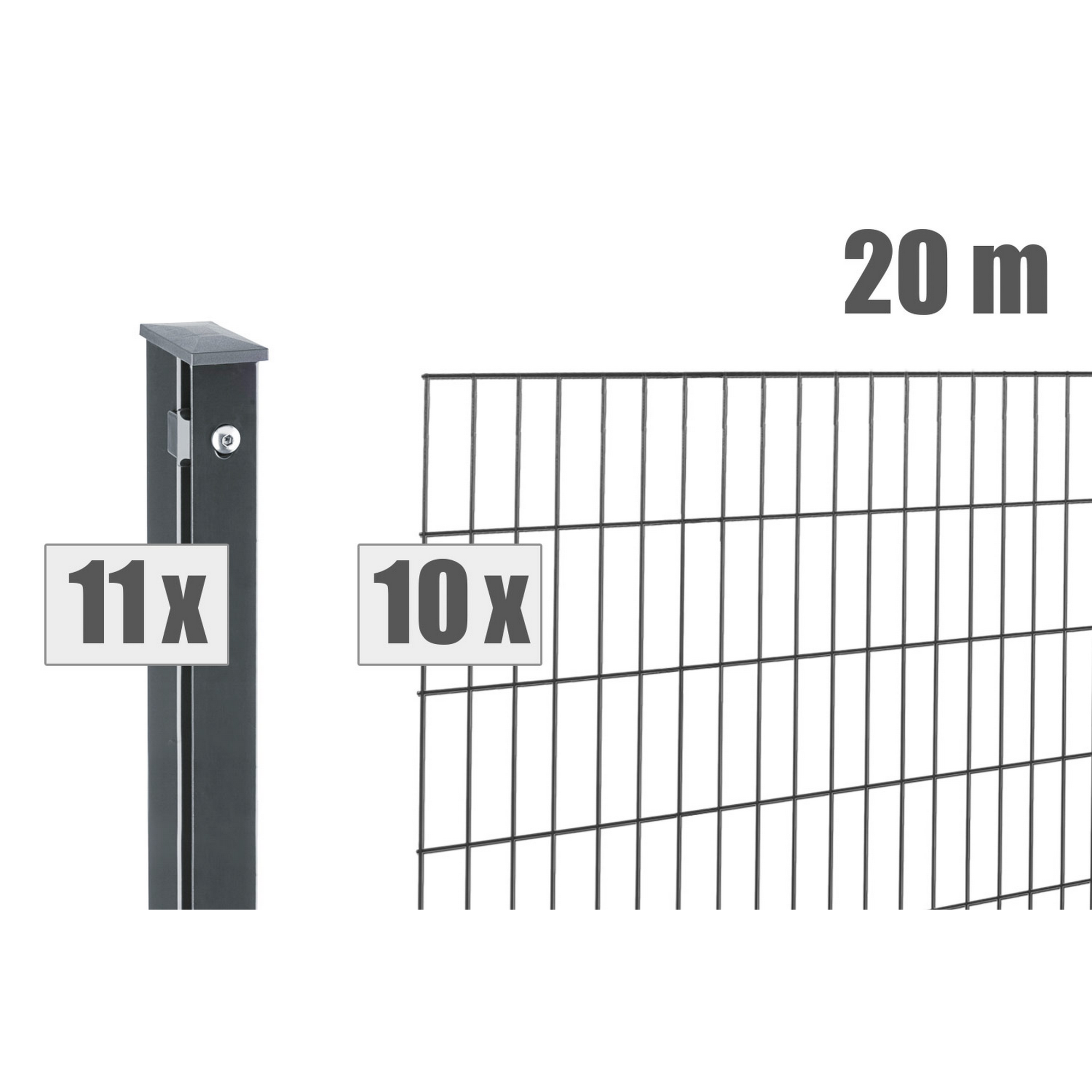 Doppelstabmattenzaun-Set 'Pico S 2.0' anthrazit 2000 x 80 cm + product picture