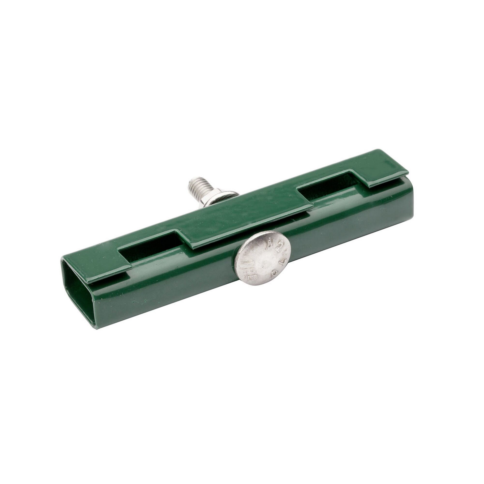 Grüner Metallverbinder mit Schraube