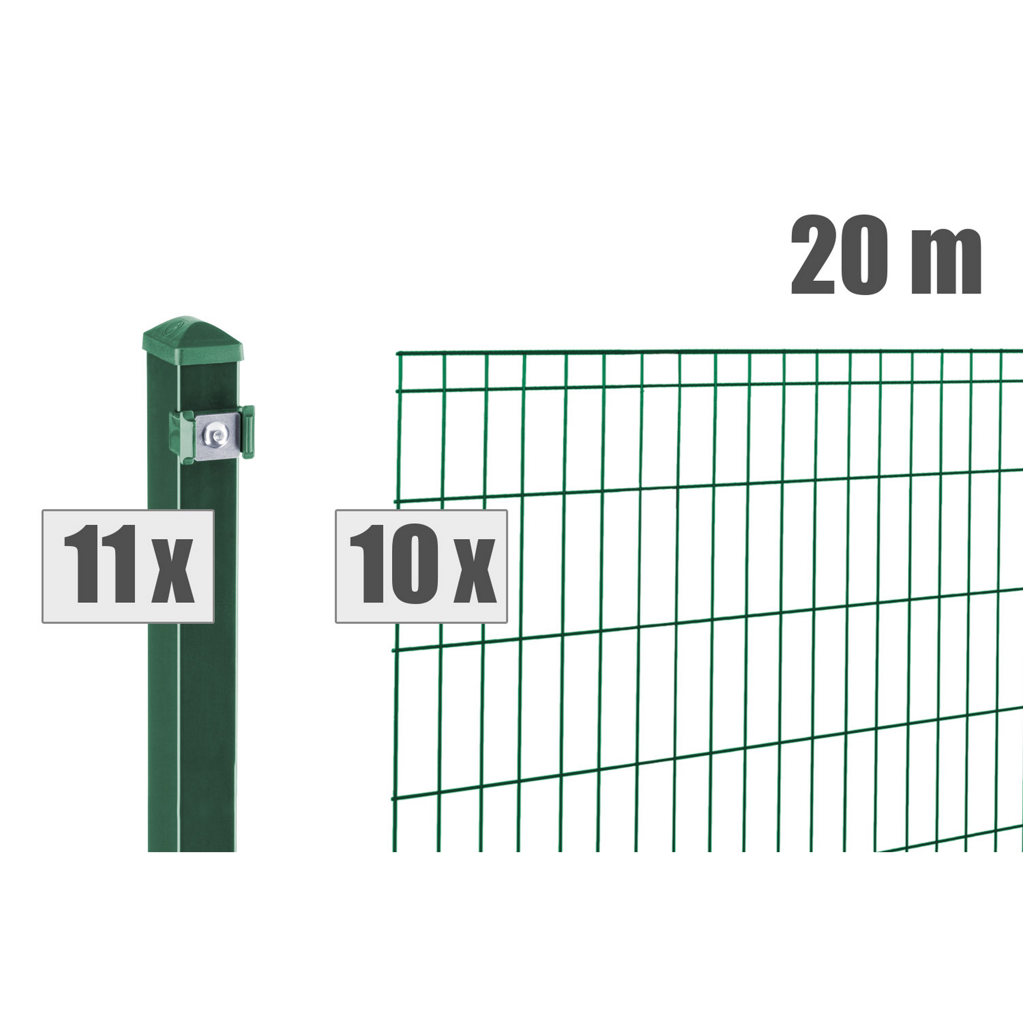 deutsche zauntechnik Doppelstabmattenzaun-Set ‚Michl‘ moosgrün 2000 x 100 cm  Stahl