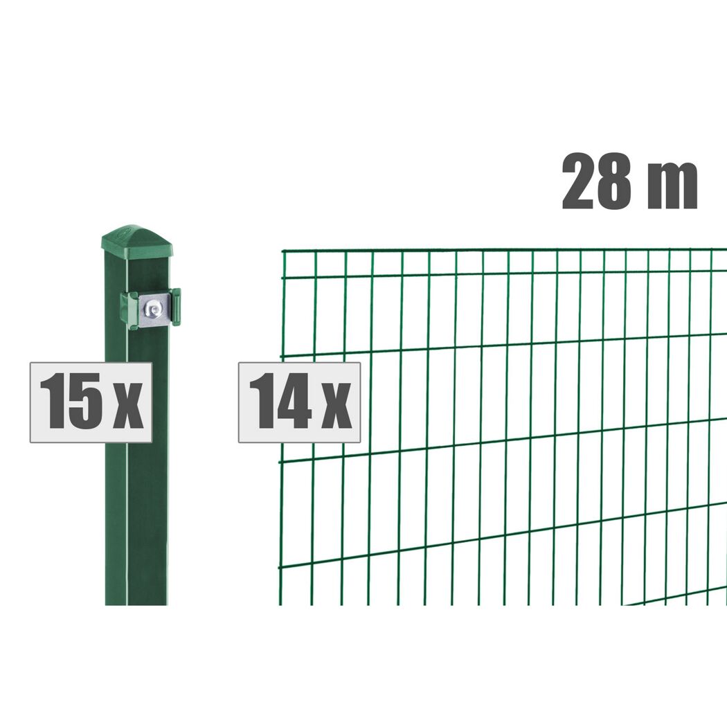 Grüner Gartenzaun mit Pfosten
