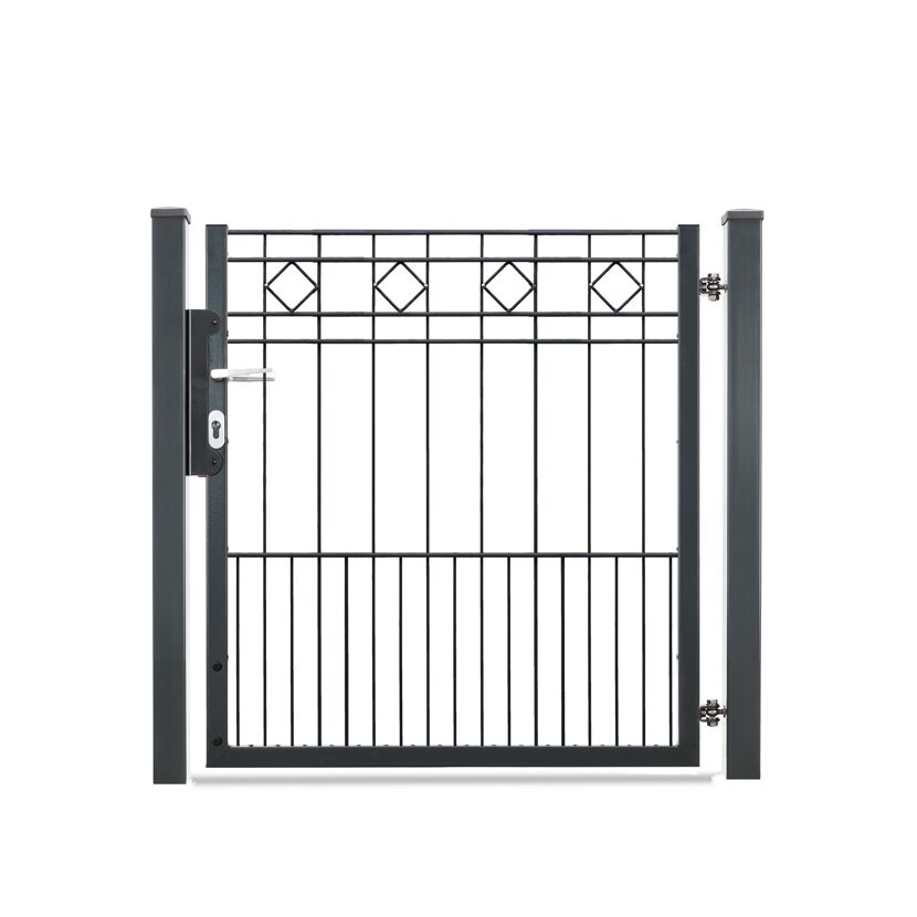 Schwarzes Metallgartentor mit Türklinke