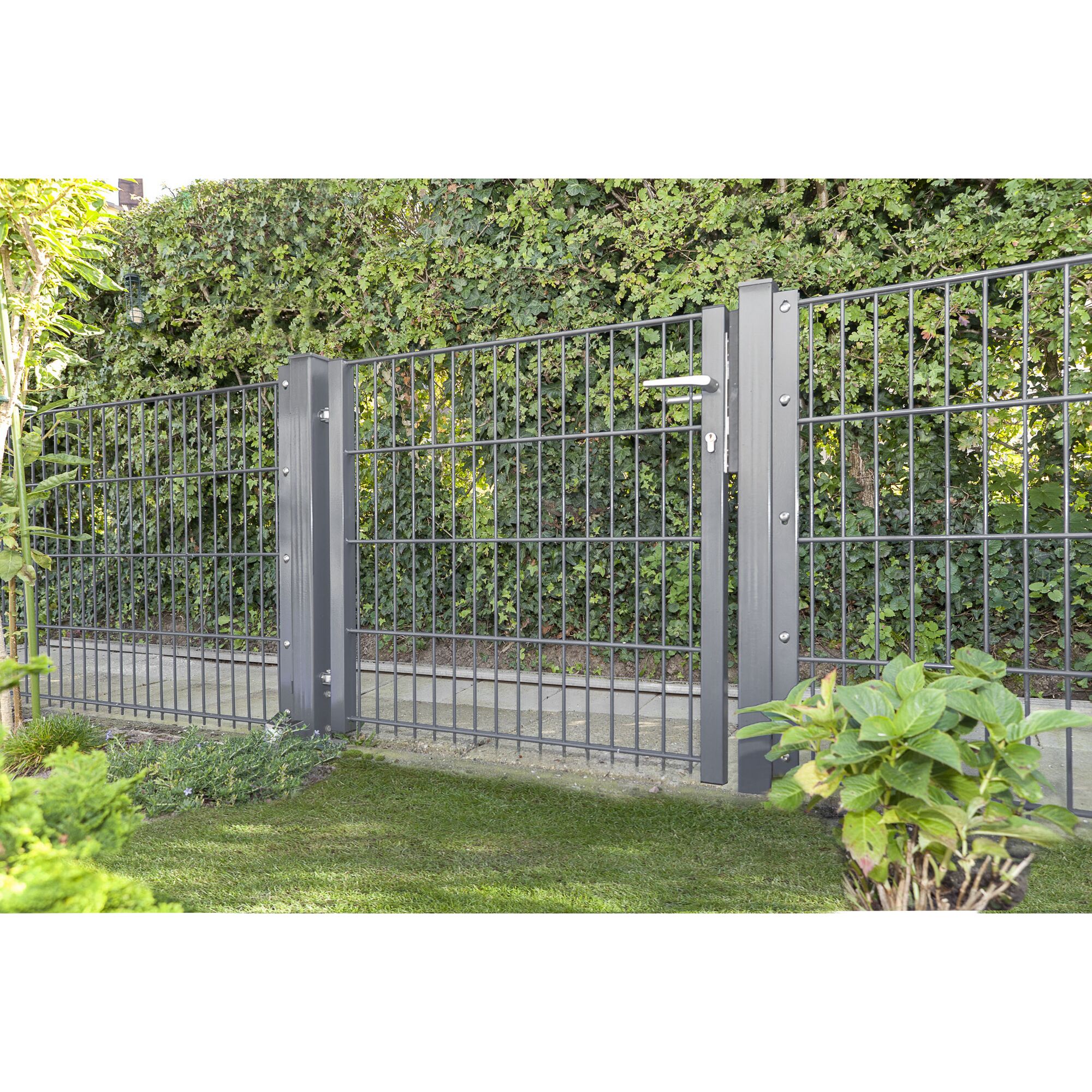 Schwarzes Metallgartentor mit Zauntor