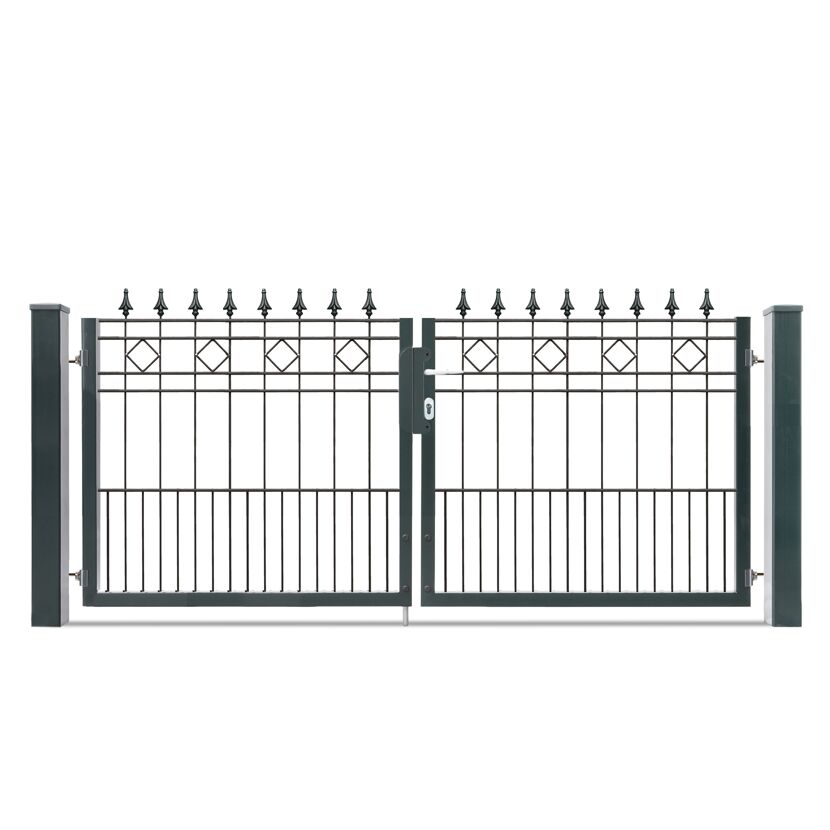 Doppeltes schwarzes Metalltor mit Zierspitzen
