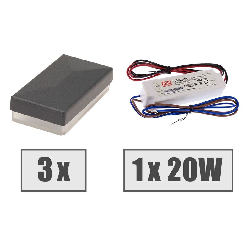 3 LED-Abdeckungen und 1 Transformator