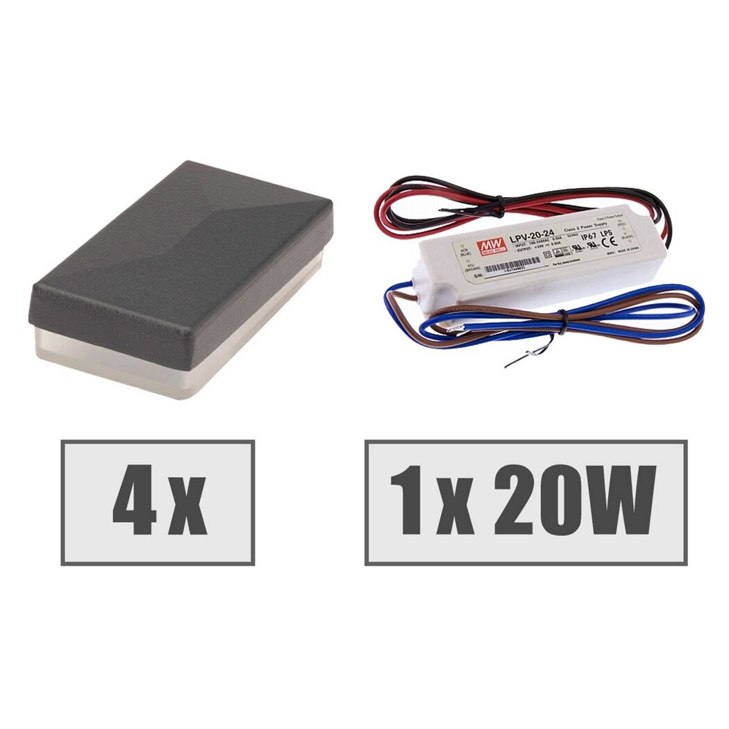 4 LED-Abdeckungen und 1 Transformator