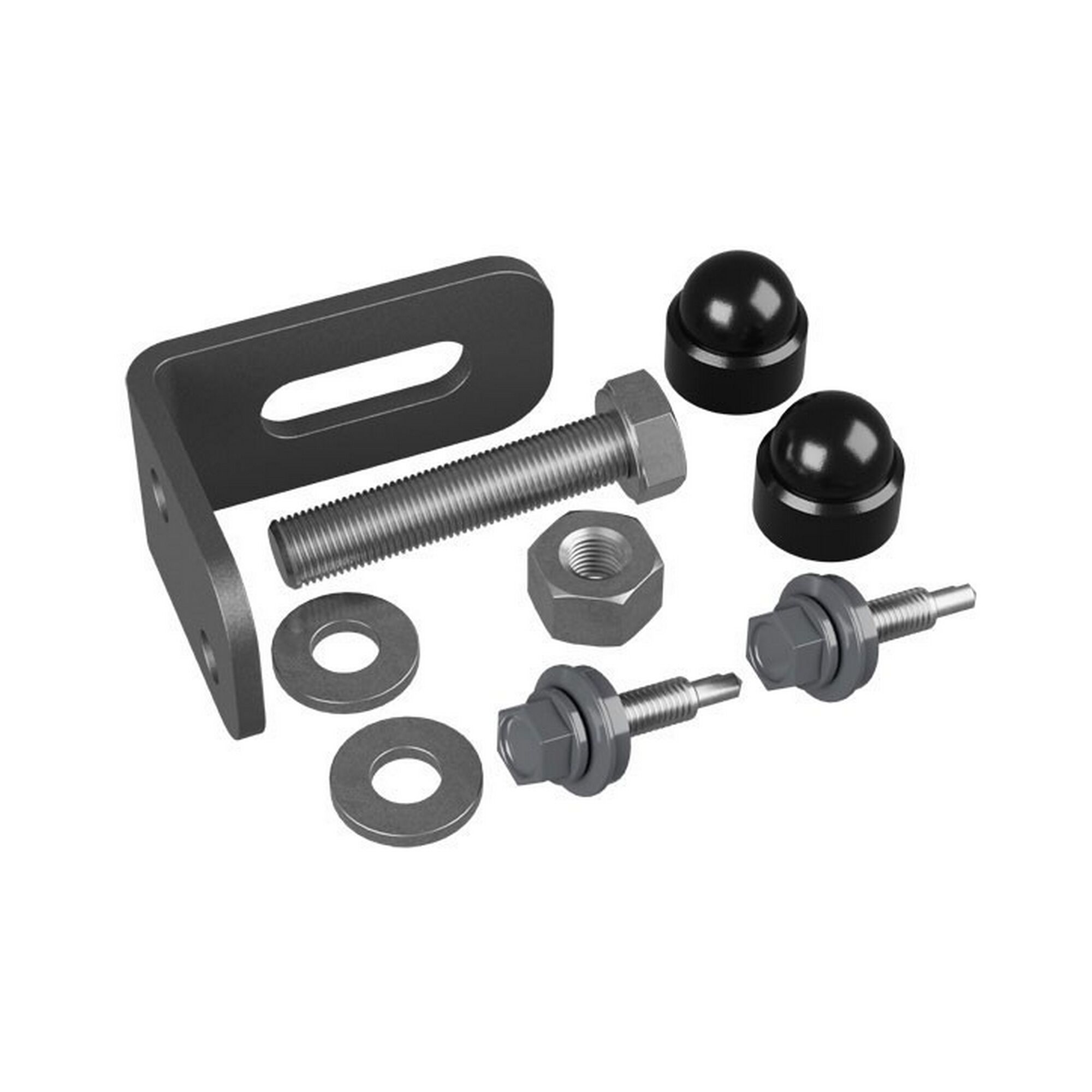 Winkelförmige Metallplatte mit Schrauben und Dübeln