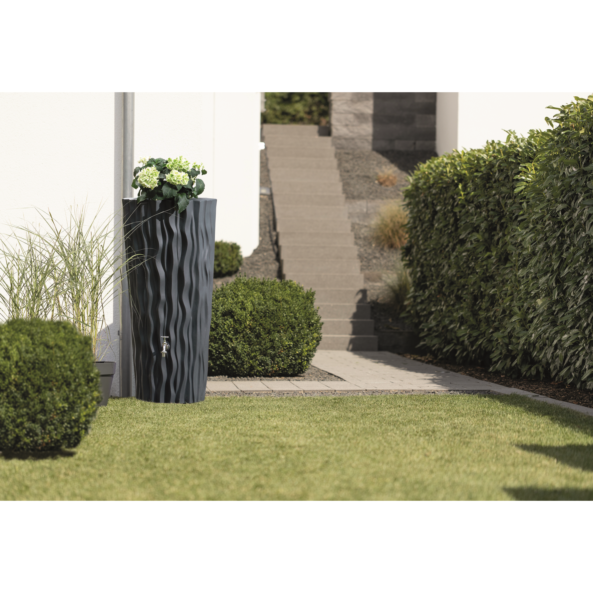 Regentonne 'Alana Flower' grau 160 l, mit Pflanzschale