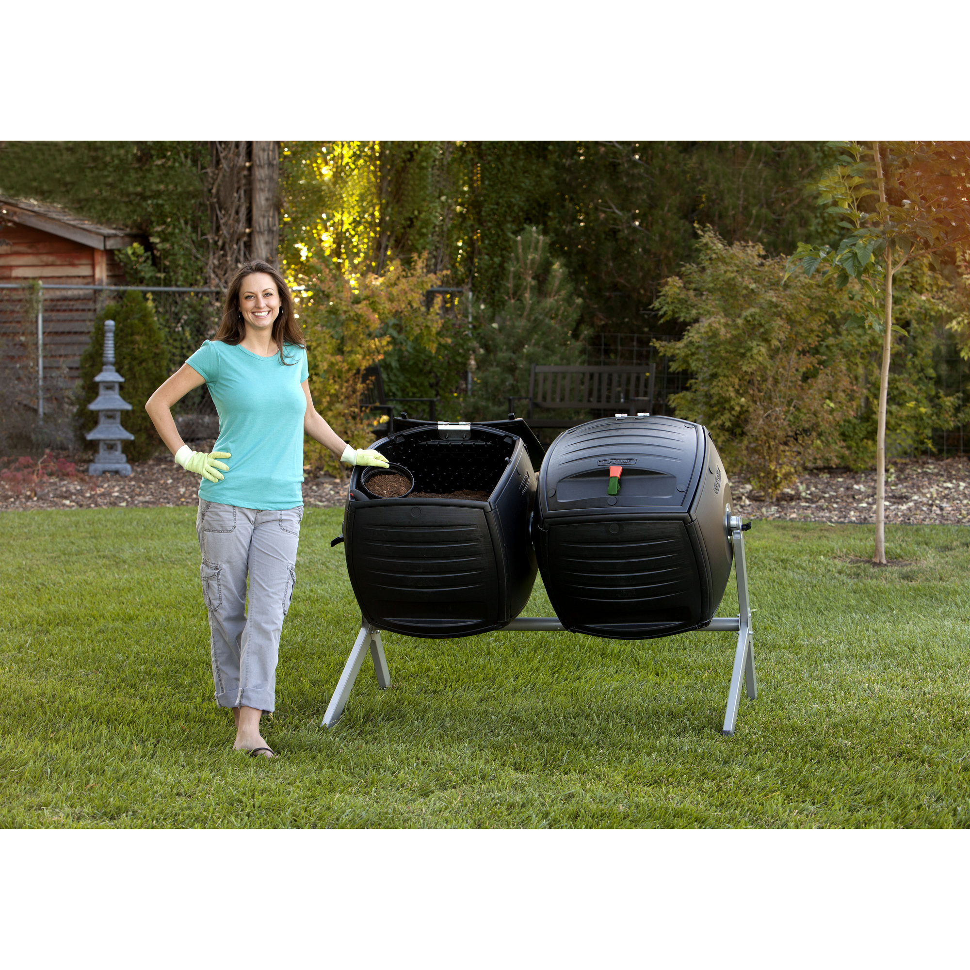 Doppelkomposter 'Kompost-Zwilling' schwarz 143,5 x 110,4 x 79,4 cm 380 l