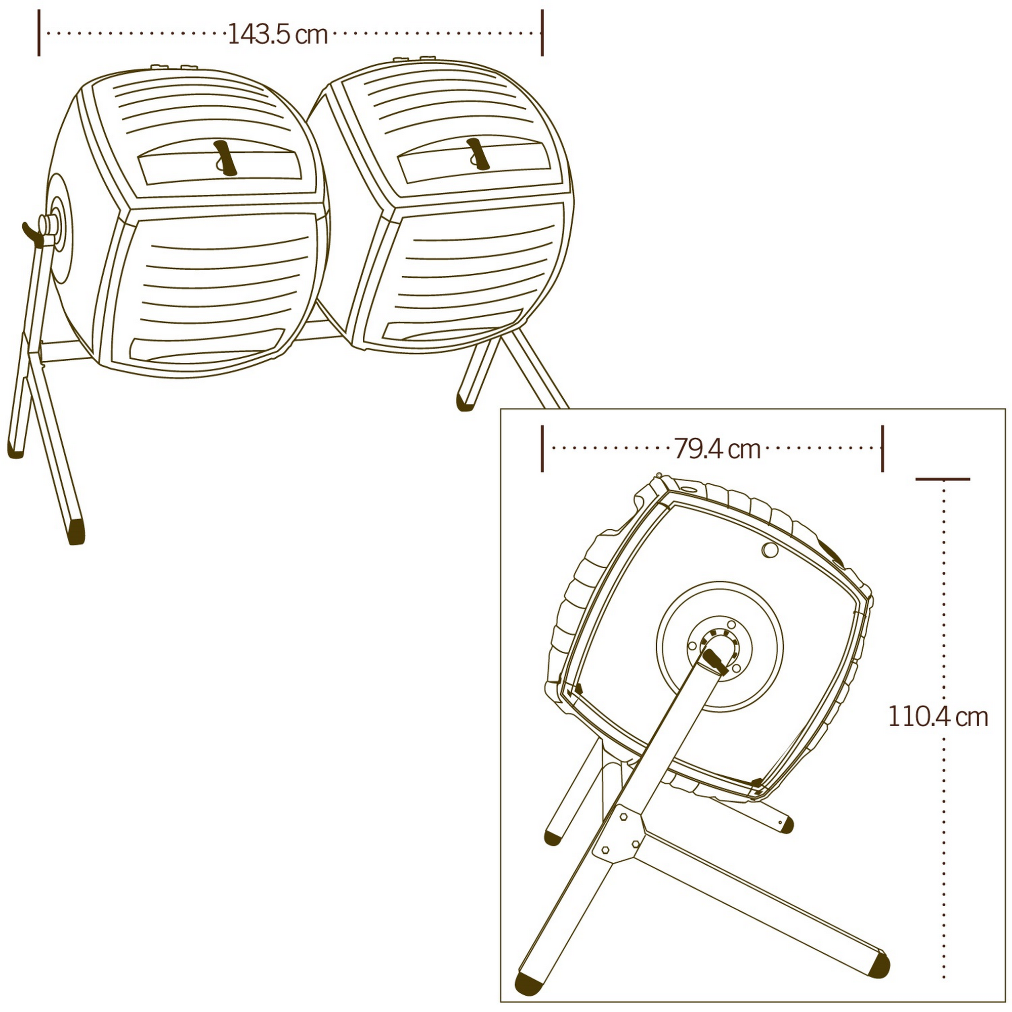 Doppelkomposter 'Kompost-Zwilling' schwarz 143,5 x 110,4 x 79,4 cm 380 l