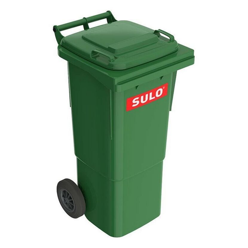 Grüne Mülltonne von Sulo mit Rädern
