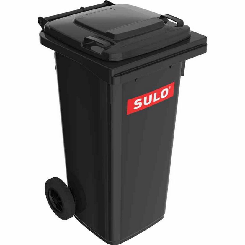 Schwarze Mülltonne von Sulo mit Rollen