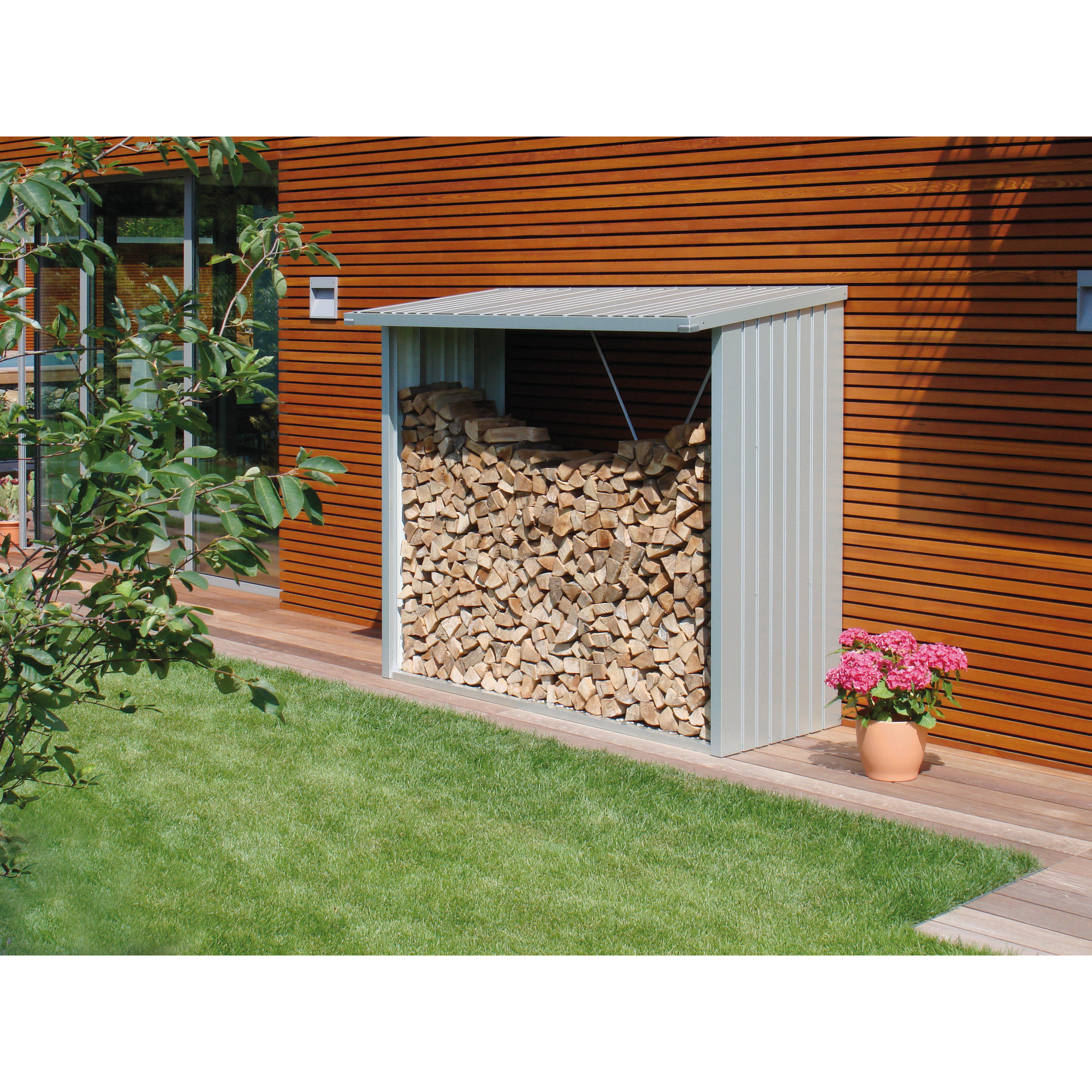 Brennholzlager 'WoodStock 230' silber metallic 229 x 102 x 199 cm + product picture