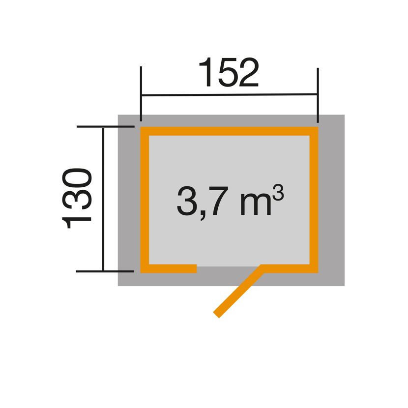 Gartenhaus mit 3,7 m³ Volumen und Maßen 130 x 152 cm
