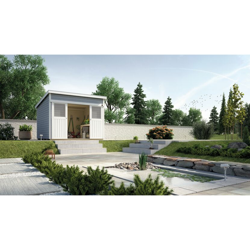 Blockbohlenhaus 'Porta 2' grau