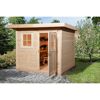 Gartenhaus aus Holz mit offener Tür