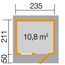 Gartenhaus mit den Maßen 235 x 211 x 50 cm und 10,8 m³