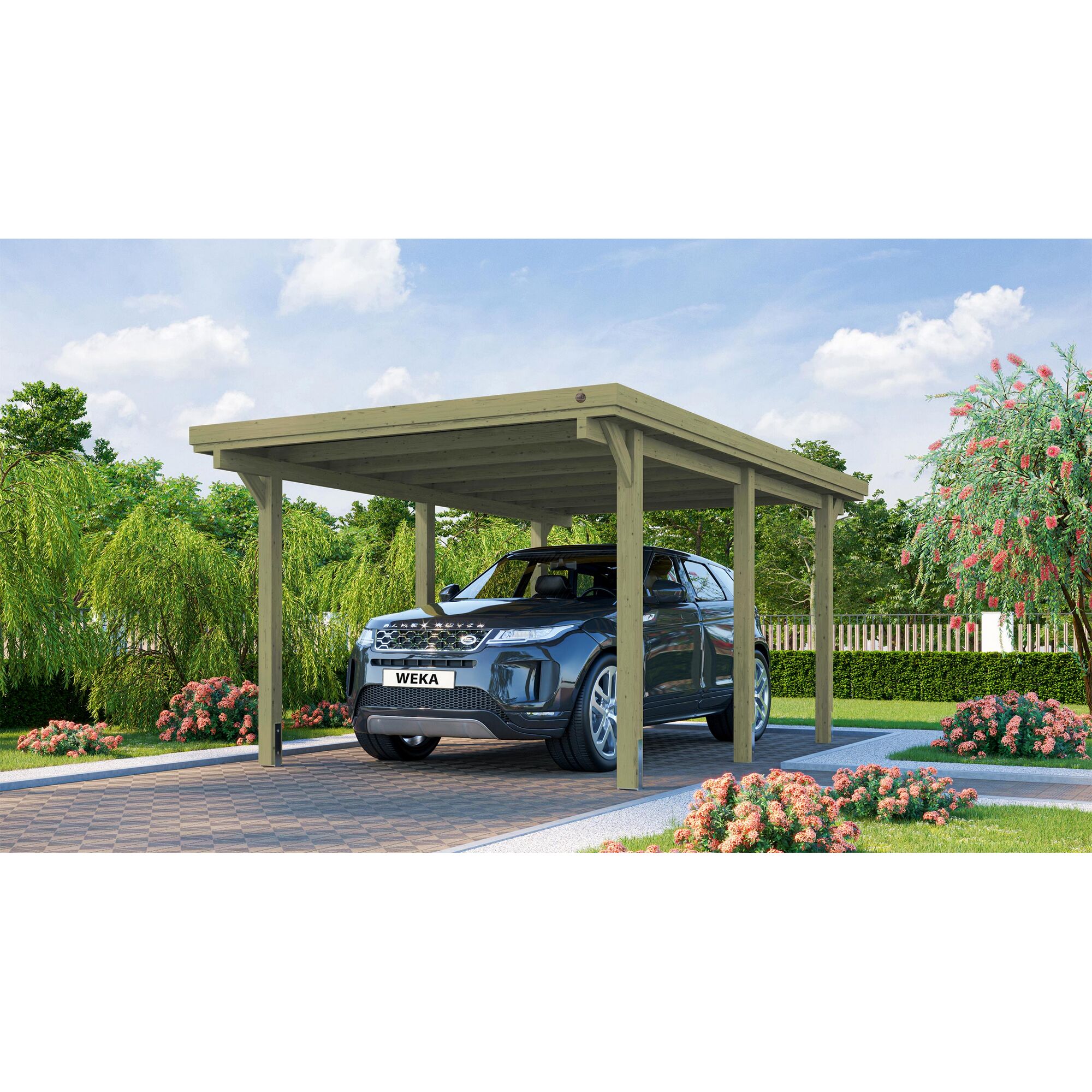 WEKA Einzelcarport mit Flachdach und Auto