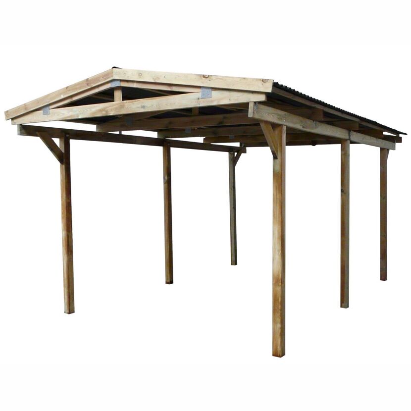 Einzelcarport aus Holz mit PVC-Dach