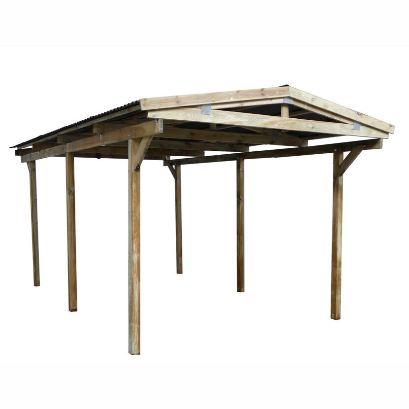 Einzelcarport aus Holz mit PVC-Dach