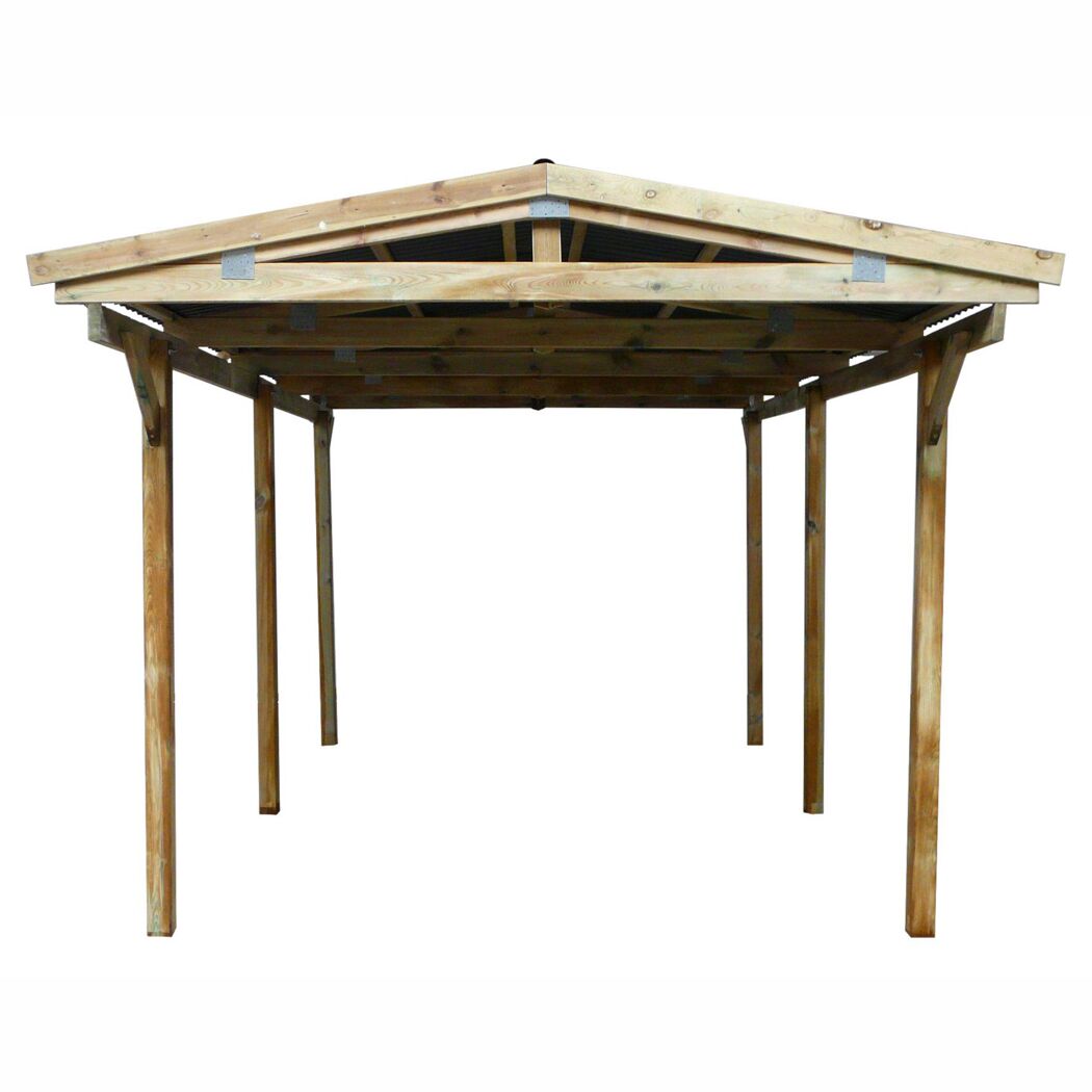 Einzelcarport aus Holz mit PVC-Dach