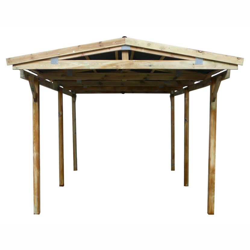 Einzelcarport aus Holz mit PVC-Dach