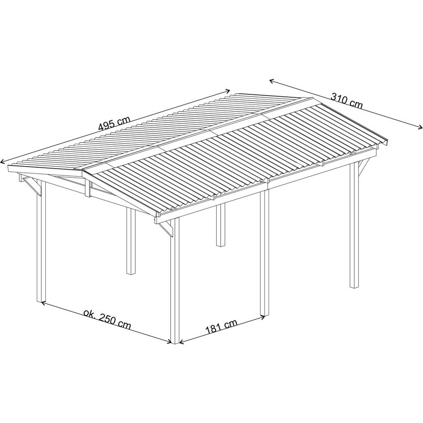 Einzelcarport mit PVC-Dach, Maße: 310x495cm