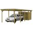 Auto steht unter einem Carport aus Holz.