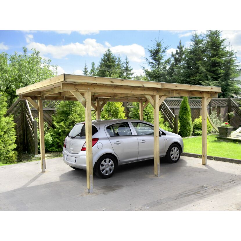 Auto steht unter einem Einzelcarport.