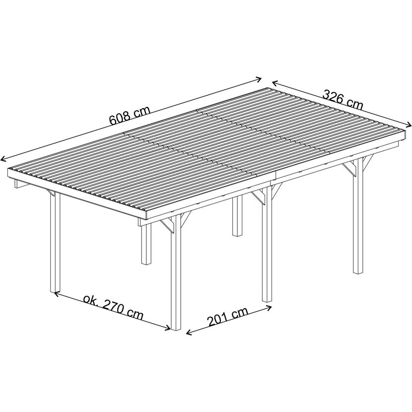Zeichnung eines Einzelcarports mit Maßen